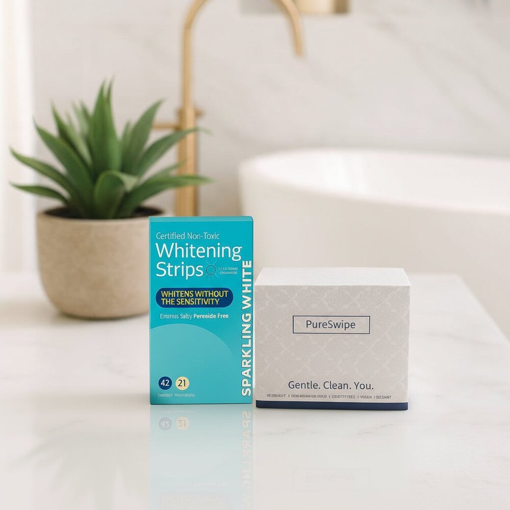 Teeth Whitening Strips & Ultra-Soft Face Towels Self-Care Beauty Bundle